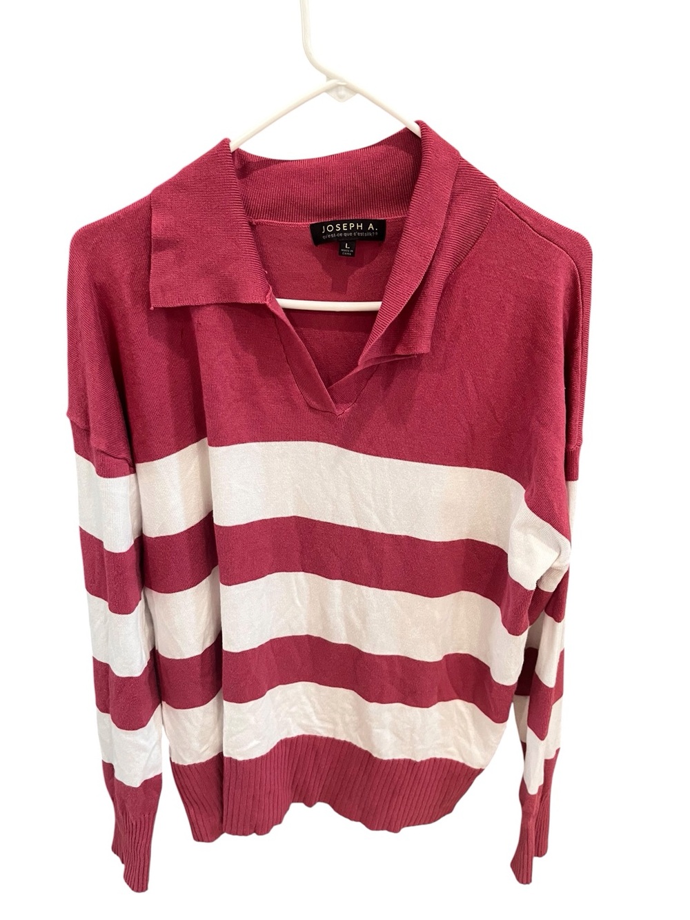Joseph Women's Red & White Striped Polo Sweater size L